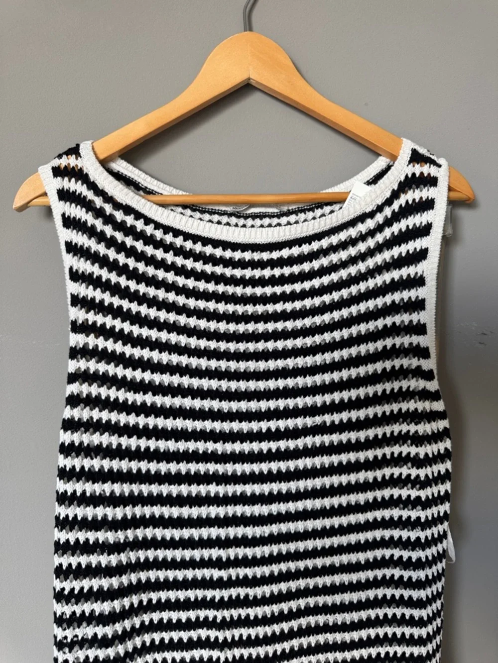 Abercrombie & Fitch Black and White Striped Sleeveless Ribbed crochet Maxi Dress